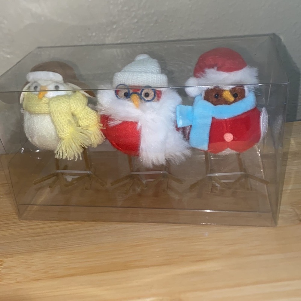 3pc‎ Featherly Friends Wearing Scarf Fabric Christmas Figurine Set Wondershop